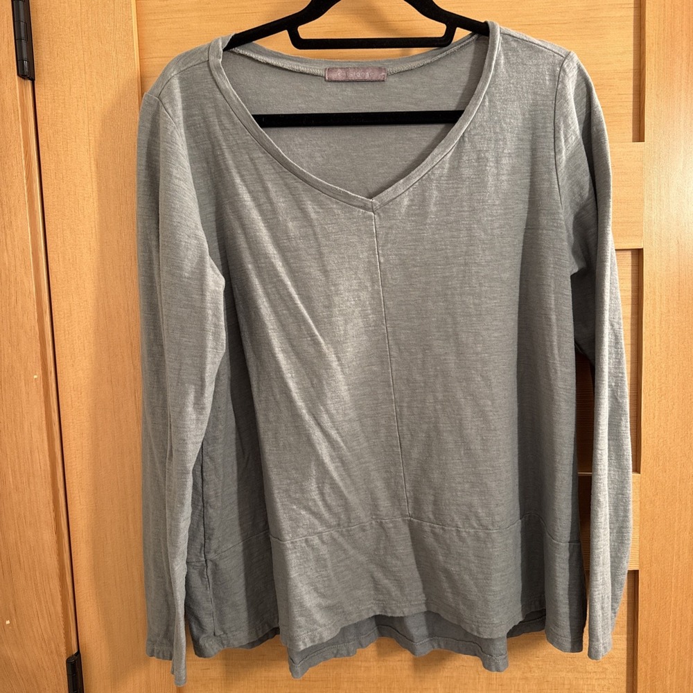 Cut Loose Top Women L Lagenlook Boxy Gray Linen Cotton Blend Made In USA
